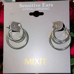 Mixit Silver Triple Circle Earrings